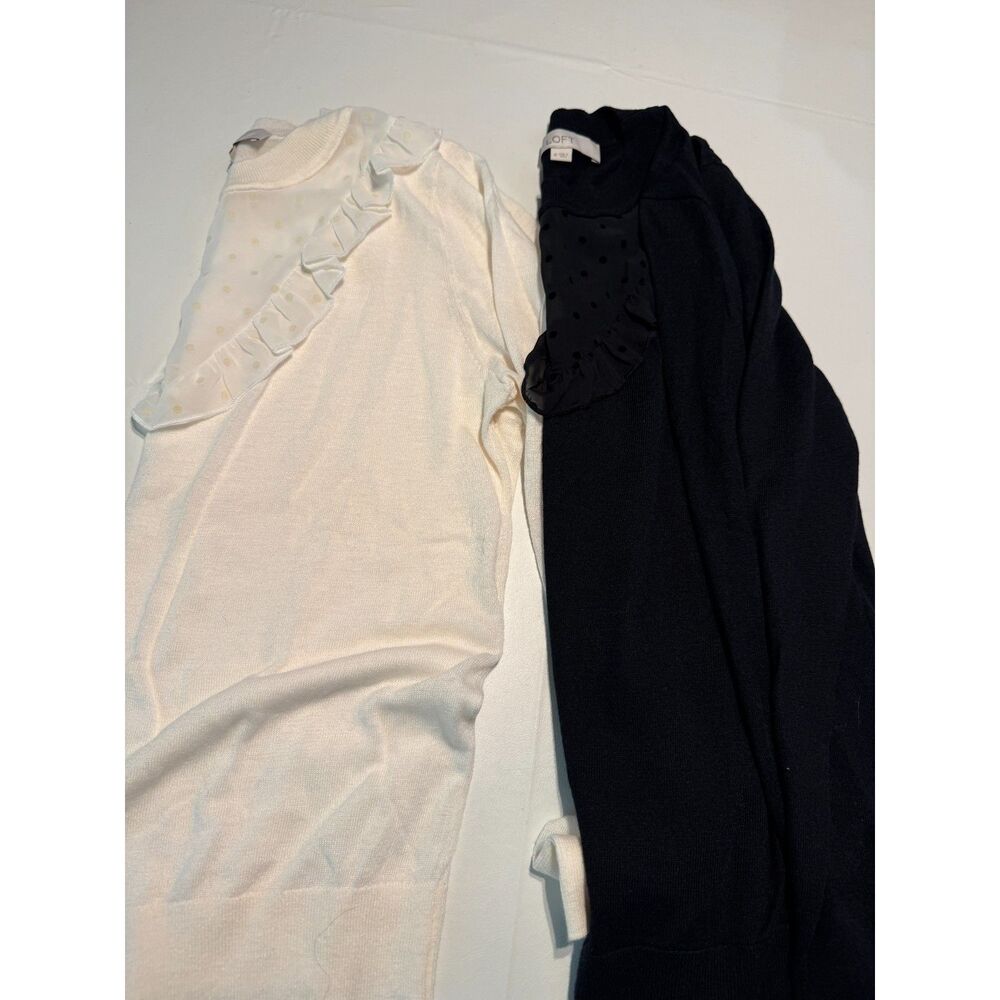 Bundle (2) Loft Chiffon Ruffle Swiss Dot Yoke Sweaters - Ivory & Black